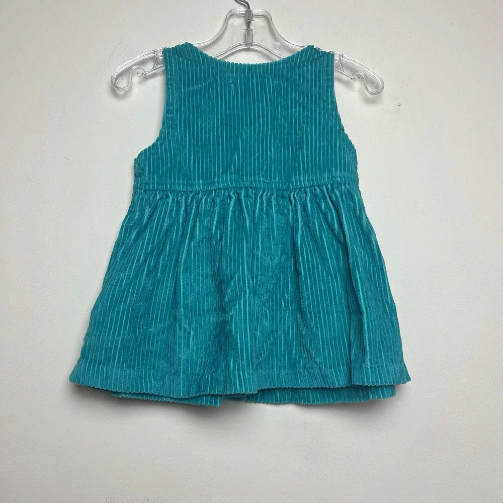 VTG Gymboree Rainbow‎ Tag Green Corduroy Dress Snaps Pockets Flowers Infant 6-9